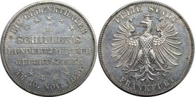 Altdeutsche Münzen und Medaillen, FRANKFURT - STADT. 100 Jahre Geburtstag Schiller. Gedenktaler 1859, Silber. AKS 43. Fast Stempelglanz