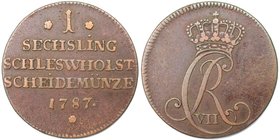 Altdeutsche Münzen und Medaillen, SCHLESWIG - HOLSTEIN. Christian VII. (1784-1808). 1 Sechsling 1787, Kupfer. KM 118. Sehr schön-vorzüglich