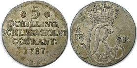 Altdeutsche Münzen und Medaillen, SCHLESWIG - HOLSTEIN. Christian VII. 5 Schilling 1787, Silber. KM 126. Sehr schön