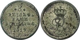 Altdeutsche Münzen und Medaillen, SCHLESWIG - HOLSTEIN. Frederik VI. 8 Reichsbank Schilling 1819 IFF, Silber. KM 152. Sehr schön-vorzüglich
