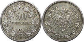 Deutsche Münzen und Medaillen ab 1871, REICHSKLEINMÜNZEN. 50 Pfennig 1902 F, Silber. Jaeger 15. Vorzüglich, winz. Randfehler