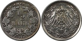 Deutsche Münzen und Medaillen ab 1871, REICHSKLEINMÜNZEN. 1/2 Mark 1918 A, Silber. Jaeger 16. Vorzüglich-stempelglanz