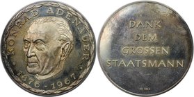 Deutsche Münzen und Medaillen ab 1945, BUNDESREPUBLIK DEUTSCHLAND. Konrad Adenauer. Medaille 1967, Silber. 1.6OZ. Polierte Platte