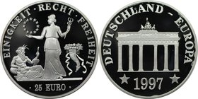Deutsche Münzen und Medaillen ab 1945, BUNDESREPUBLIK DEUTSCHLAND. Einigkeit-Recht-Freiheit. Probe Medaille "25 Euro 1997" Brandenburger Tor. Silber. ...