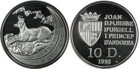 Europäische Münzen und Medaillen, Andorra. Gämse. 10 Diners 1992, Silber. 0.94 OZ. KM 75. Polierte Platte