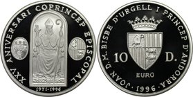 Europäische Münzen und Medaillen, Andorra. 25. Jahre Bischof von Andorra. 10 Diners 1996, Silber. Polierte Platte