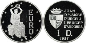 Europäische Münzen und Medaillen, Andorra. Europa mit Lorbeerkranz. 1 Diner 1997, Silber. KM 127. Polierte Platte