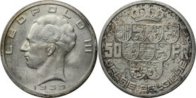 Europäische Münzen und Medaillen, Belgien / Belgium. Leopold III. 50 Francs 1939, Silber. 0.54 OZ. KM 121. Sehr Schön