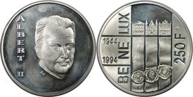 Europäische Münzen und Medaillen, Belgien / Belgium. 50. Jahre BENELUX. 250 Francs 1994, Silber. (1.8T). 0.56 OZ. KM 195. Polierle Platte