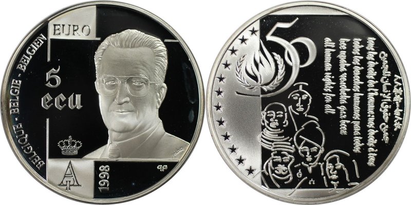 Europäische Münzen und Medaillen, Belgien / Belgium. 50 Jahre Menschenrechte. 5 ...