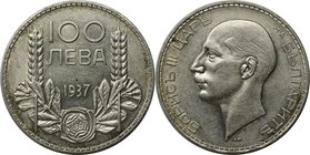 Europäische Münzen und Medaillen, Bulgarien / Bulgaria. Boris III. 100 Leva 1937, Silber. 0.32 OZ. KM 45. Vorzüglich-Stempelglanz