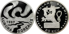 Europäische Münzen und Medaillen, Finnland / Finland. Aurora Borealis, Nordlichter. 20 Ecu 1997, Silber. Polierte Platte