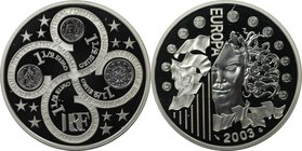 Europäische Münzen und Medaillen, Frankreich / France. Europäische Währungsunion. 1 1/2 Euro 2003, Silber. KM 1338. Polierte Platte