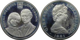 Europäische Münzen und Medaillen, Gibraltar. Hochzeit Diana und Prince Charles. 1 Crown 1981, Silber. 0.84 OZ. KM 14a. Polierte Platte