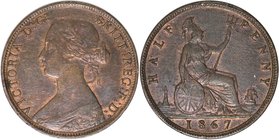 Europäische Münzen und Medaillen, Großbritannien / Vereinigtes Königreich / UK / United Kingdom. Victoria (1837-1901). 1/2 Penny 1867, Kupfer. KM 748....