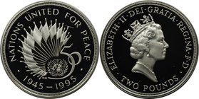 Europäische Münzen und Medaillen, Großbritannien / Vereinigtes Königreich / UK / United Kingdom. 50 Jahre Vereinte Nationen. 2 Pounds 1995, Silber. KM...