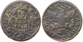 Europäische Münzen und Medaillen, Italien / Italy. Sizilien. Carlo II. Grano "Felicitas" 1700 RC, Kupfer. KM 71. Sehr schön.