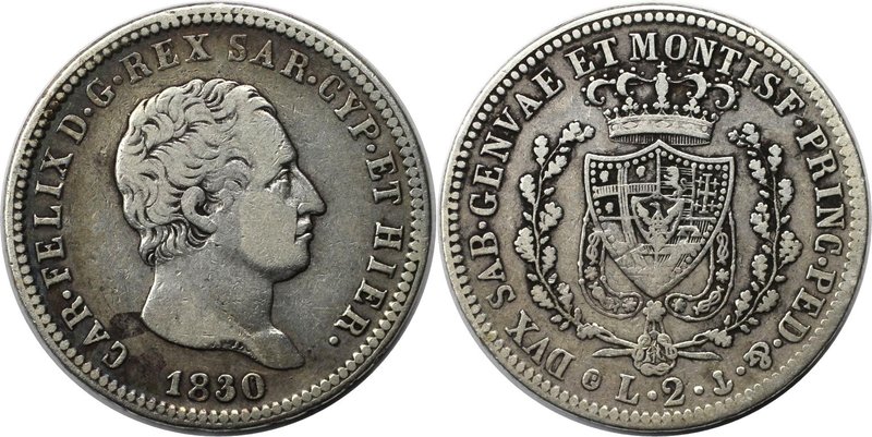 Europäische Münzen und Medaillen, Italien / Italy. Sardinia. Carlo Felice. 2 Lir...