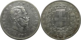 Europäische Münzen und Medaillen, Italien / Italy. Vittorio Emanuele II. 5 Lire 1874, Silber. 0.72 OZ. KM 8.3. Sehr Schön