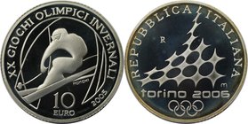 Europäische Münzen und Medaillen, Italien / Italy. XX. Olympische Winterspiele 2006 in Turin - Skiabfahrt. 10 Euro 2005, Silber. KM 260. Polierte Plat...