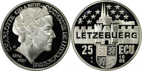 Europäische Münzen und Medaillen, Luxemburg / Luxembourg. Charlotte Grande Duchesse (1896-1985). 25 Ecu 1996, Silber. Polierte Platte