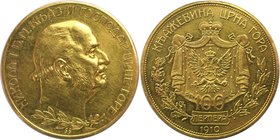 Europäische Münzen und Medaillen, Montenegro. Nikolaus I. (1860-1918). 100 Perpera 1910, Wien, Kopfbüste nach rechts, darunter die Stempelschneidersig...