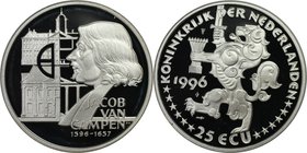 Europäische Münzen und Medaillen, Niederlande / Netherlands. Jacob van Campen, niederländischer Maler und Architekt. 25 Ecu 1996, Silber. Polierte Pla...