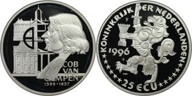 Europäische Münzen und Medaillen, Niederlande / Netherlands. Jacob van Campen, niederländischer Maler und Architekt. 25 Ecu 1996, Silber. Polierte Pla...