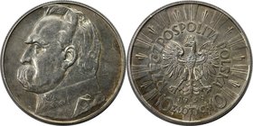 Europäische Münzen und Medaillen, Polen / Poland. Jozef Pulsudski. 10 Zlotych 1939, Silber. 0.53 OZ. KM Y#29. Vorzüglich-stempelglanz, Kl.Kratzer. Pat...