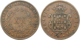Europäische Münzen und Medaillen, Portugal. Maria II. 20 Reis 1847, Kupfer. KM 482. Sehr schön