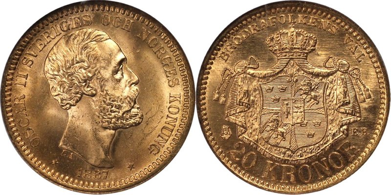 Europäische Münzen und Medaillen, Schweden / Sweden. Oscar II. 20 Kronor 1887 EB...