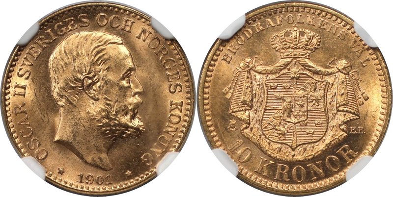 Europäische Münzen und Medaillen, Schweden / Sweden. Oscar II. 10 Kronor 1901 EB...