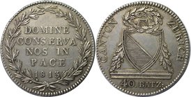 Europäische Münzen und Medaillen, Schweiz / Switzerland. Zurich, Kanton. Neutaler zu 40 Batzen 1813. Divo/Tobler 18, Dav. 366. HMZ 2-1172a. Vorzüglich...