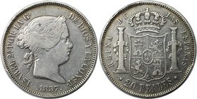 Europäische Münzen und Medaillen, Spanien / Spain. Isabel II. (1833-1868). 20 Reales 1857, Silber. KM 609.2. Sehr schön