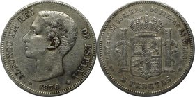 Europäische Münzen und Medaillen, Spanien / Spain. Alfonso XII. 5 Pesetas 1876, Silber. 0.72 OZ. KM 671. Sehr Schön
