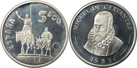 Europäische Münzen und Medaillen, Spanien / Spain. Miguel de Cervantes - Don Quijote. 5 Ecu 1994, Silber. Polierte Platte