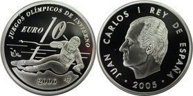 Europäische Münzen und Medaillen, Spanien / Spain. Winterolympiade, Turin 2006 - Slalom. 10 Euro 2005, Silber. KM 1064. Polierte Platte, Plastik Box