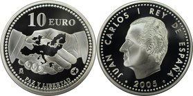 Europäische Münzen und Medaillen, Spanien / Spain. 60 Jahre Kriegsende. 10 Euro 2005, Silber. KM 1065. Polierte Platte, Plastik Box