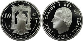 Europäische Münzen und Medaillen, Spanien / Spain. Karl V. / Europaprogramm. 10 Euro 2006, Silber. KM 1122. Polierte Platte, Plastik Box