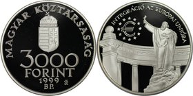 Europäische Münzen und Medaillen, Ungarn / Hungary. Europäische Union. 3000 Forint 1999, Silber. KM 735. Polierte Platte