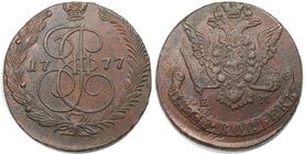 Russische Münzen und Medaillen, Katharina II. (1762-1796). 5 Kopeken 1777 EM, Kupfer. Bitkin 626. Vorzüglich