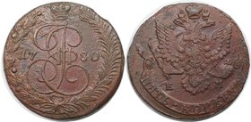 Russische Münzen und Medaillen, Katharina II. (1762-1796). 5 Kopeken 1780 EM, Kupfer. Bitkin 631. Vorzüglich