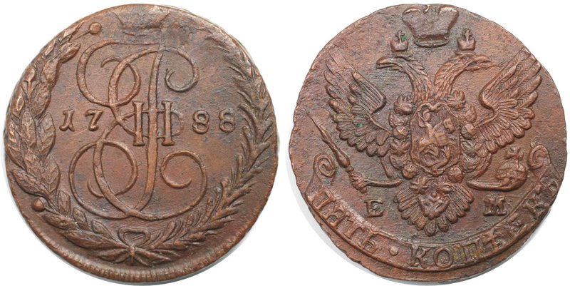 Russische Münzen und Medaillen, Katharina II. (1762-1796). 5 Kopeken 1788 EM, Ku...