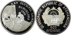 Weltmünzen und Medaillen, Afghanistan. Olympiade Barcelona. 500 Afghanis 1989, Silber. 0.51 OZ. KM 1012. Polierte Platte