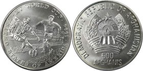 Weltmünzen und Medaillen, Afghanistan. Fußballweltmeisterschaft USA. 500 Afghanis 1991, Silber. 0.39 OZ. KM 1013. Stempelglanz