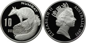 Weltmünzen und Medaillen, Australien / Australia. Numbat. 10 Dollars 1995, Silber. 0.6 OZ. KM 296. Polierte Platte