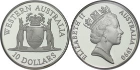 Weltmünzen und Medaillen, Australien / Australia. "Western Australia". 10 Dollars 1990, 0,925 Silber. 0,591 OZ. 20 g. KM 137. Polierte Platte