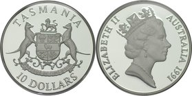 Weltmünzen und Medaillen, Australien / Australia. "Tasmania". 10 Dollars 1991, 0,925 Silber. 0,591 OZ. 20 g. KM 153. Polierte Platte