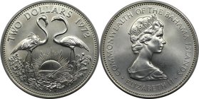 Weltmünzen und Medaillen, Bahamas. Flamingos. 2 Dollars 1972, Silber. 0.89 OZ. KM 23. Stempelglanz