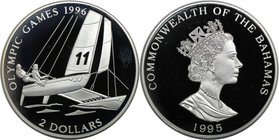 Weltmünzen und Medaillen, Bahamas. Olympische Spiele 1996 - Katamaran-Segeln. 2 Dollars 1995, Silber. KM 183.1. Polierte Platte